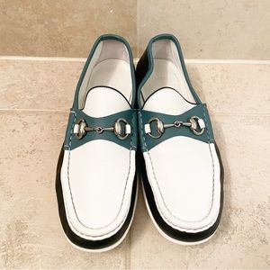 Gucci White Green Boat Shoes Loafers